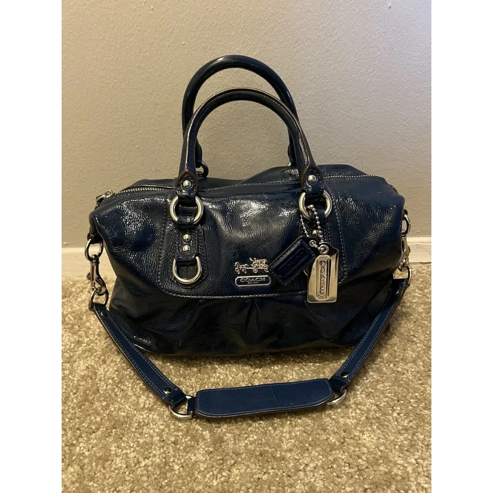 COACH Madison Sabrina TEAL Satchel Purse Bag Patent Leather 14178 Vintage